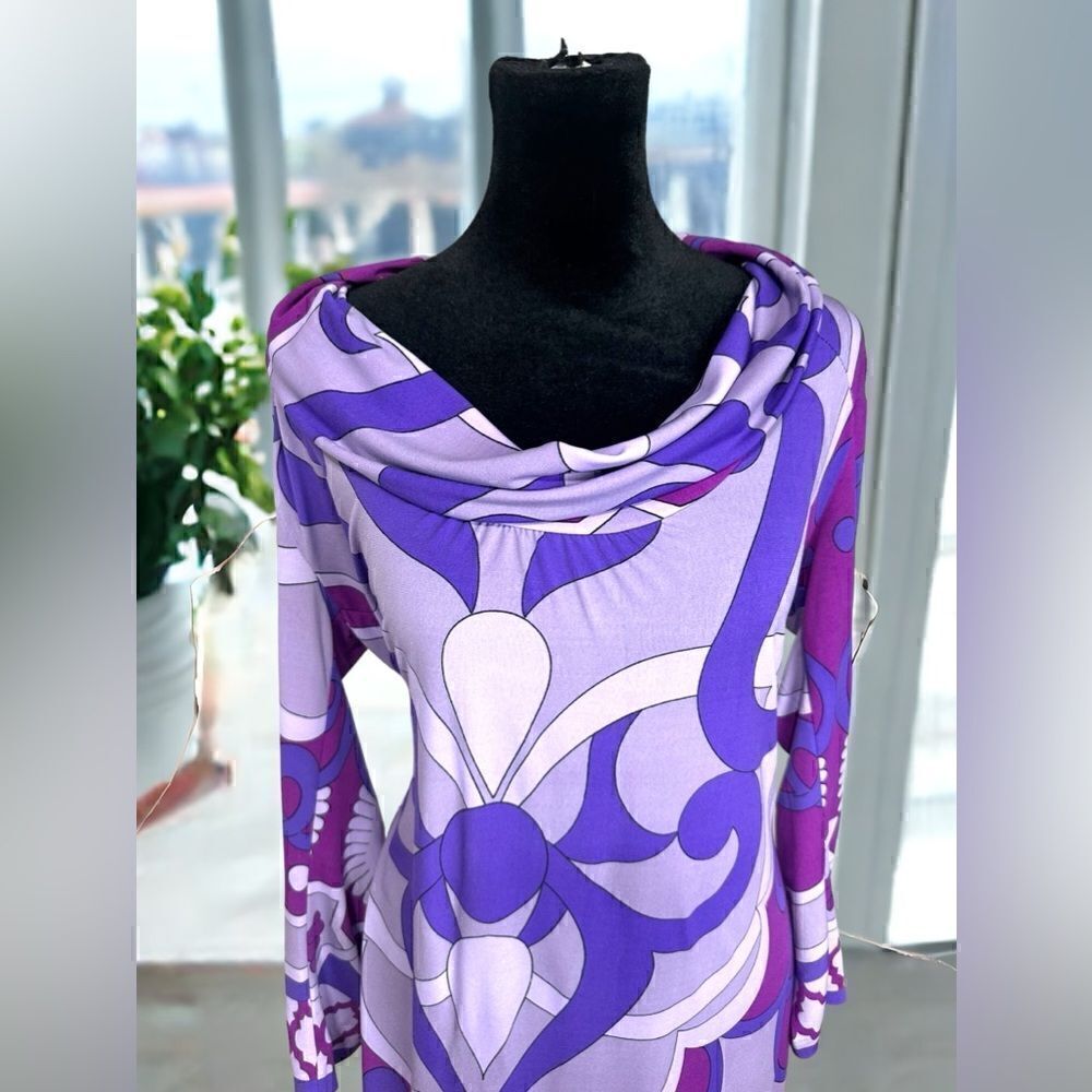 ECI New York Cowl Neck Retro Print Dress Size 4 S - Picture 3 of 13